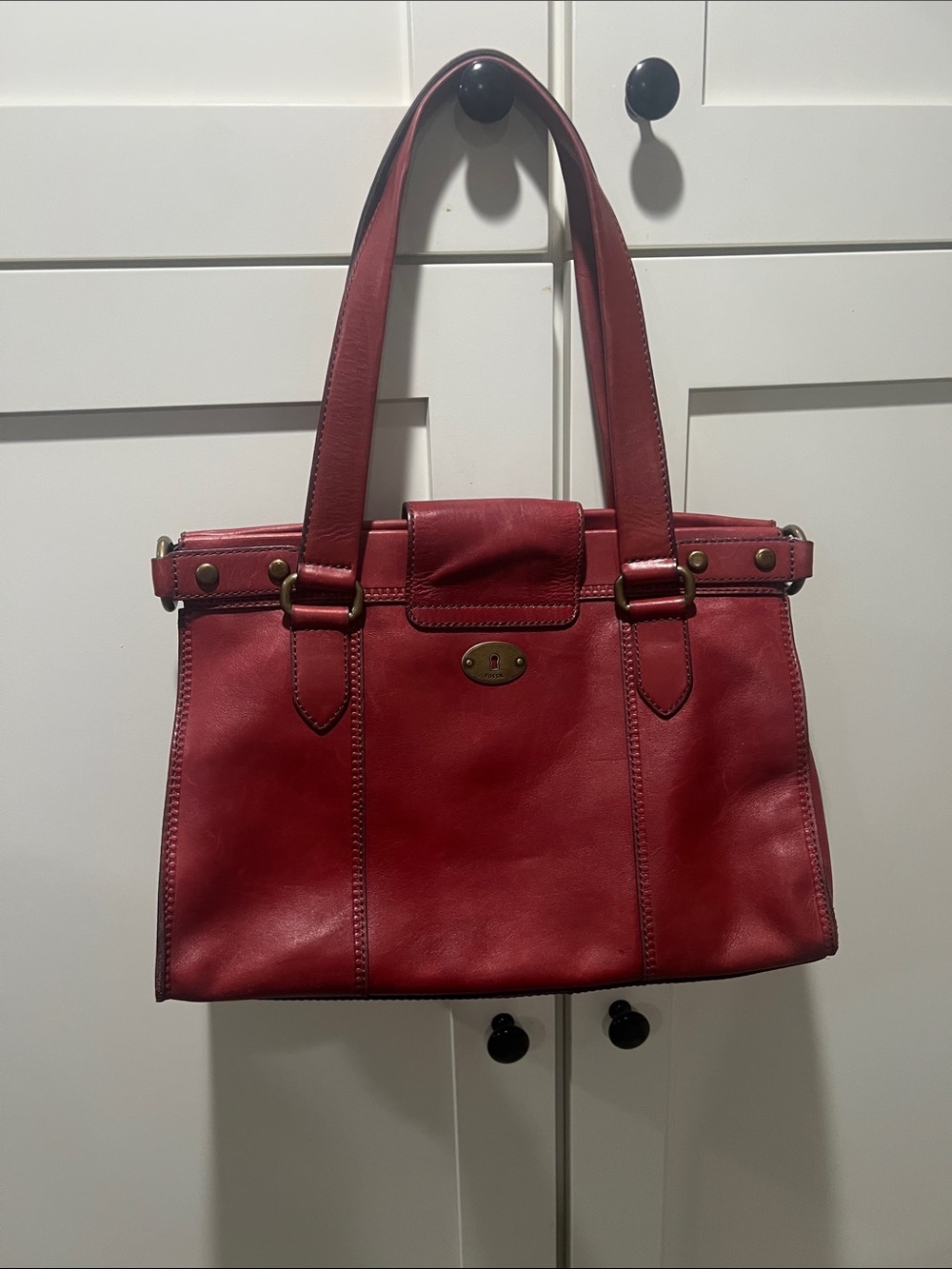 Fossil Vintage Revival Leather Satchel in Ruby Red